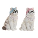 Decorative Figure Home ESPRIT Blue White Pink Cat 13,5 X 13 X 19,5 CM (2 Units)