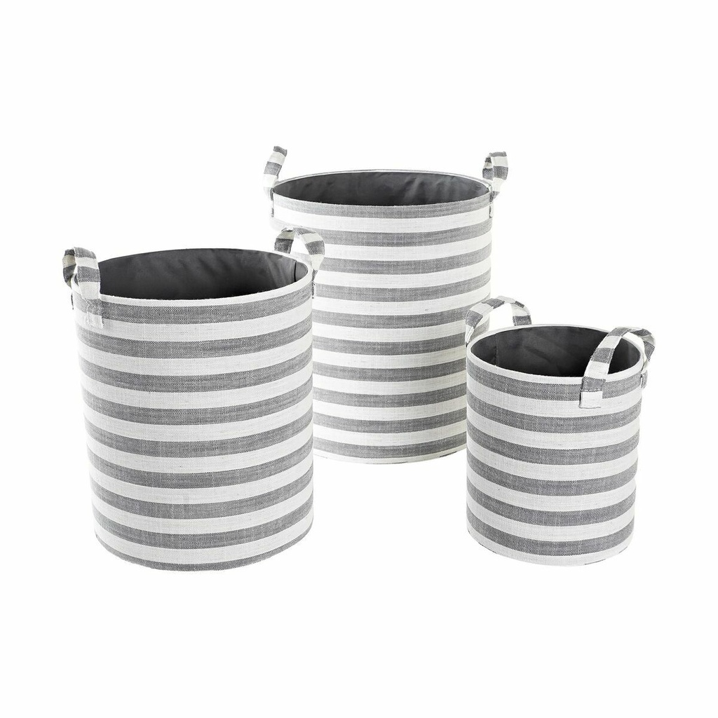 Basket set DKD Home Decor White Grey Stripes 35 x 35 x 40 cm 3 Pieces (3 Units)