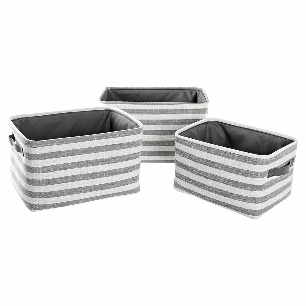 Juego de Cestas DKD Home Decor Blanco Gris Rayas 42 x 32 x 25 cm 3 Piezas