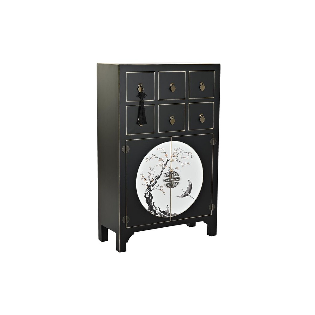 Cajonera DKD Home Decor Negro Dorado Abeto Madera MDF Oriental 63 x 28 x 101 cm