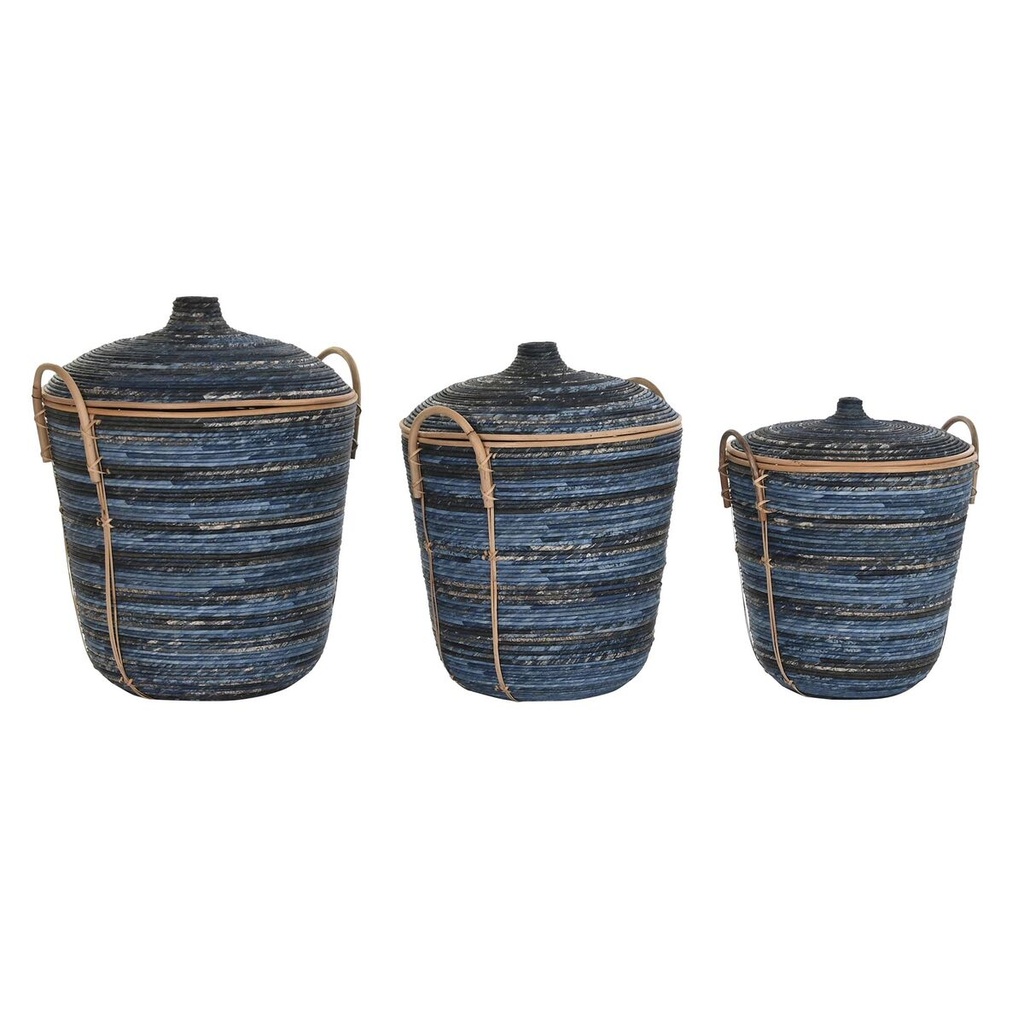 Basket set DKD Home Decor Blue Black (3 Pieces)