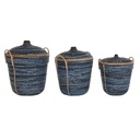 Basket set DKD Home Decor Blue Black (3 Pieces)