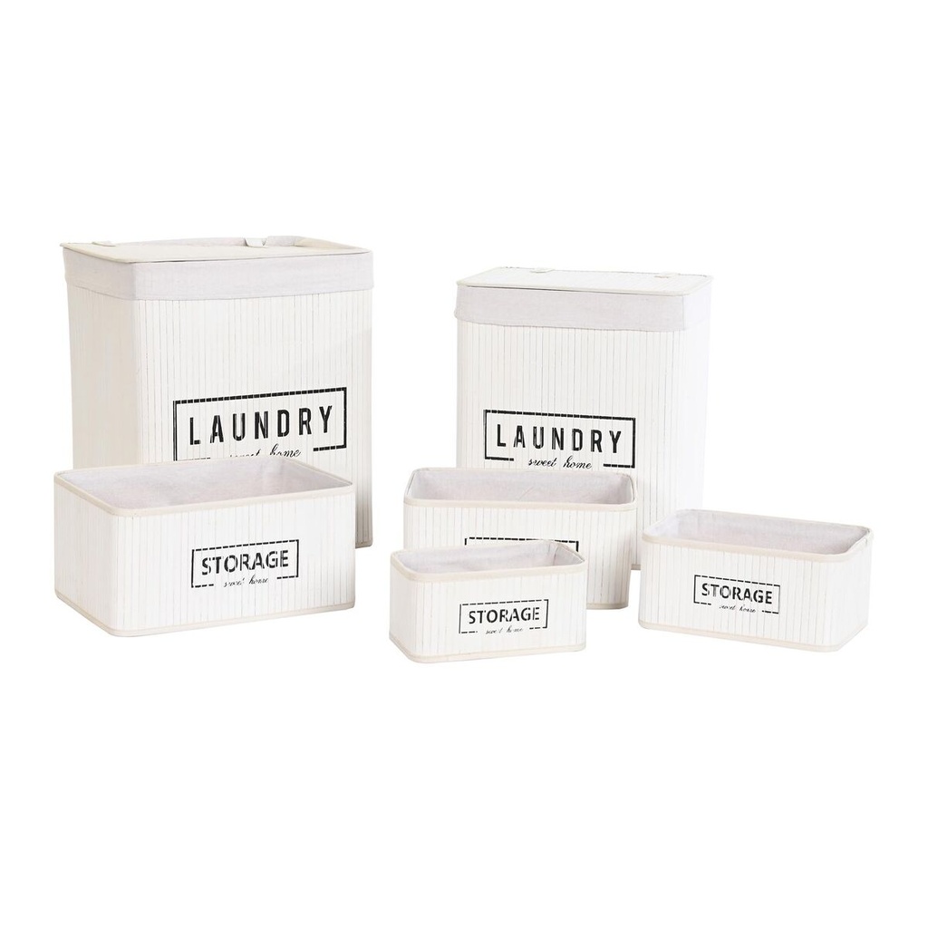 Set of Baskets DKD Home Decor White Bamboo 40 x 30 x 46 cm 5 Pieces
