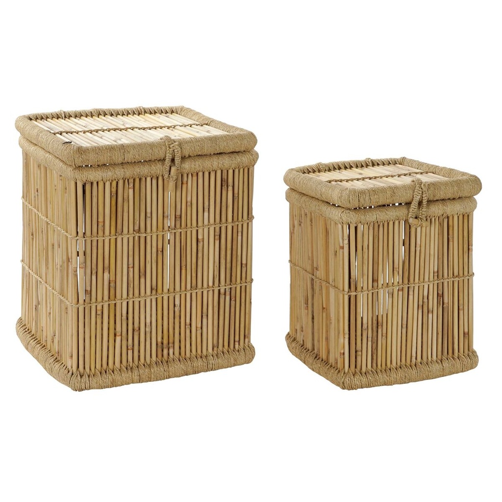 Juego de Cestos DKD Home Decor Natural Bambú Cuerda (2 Piezas)