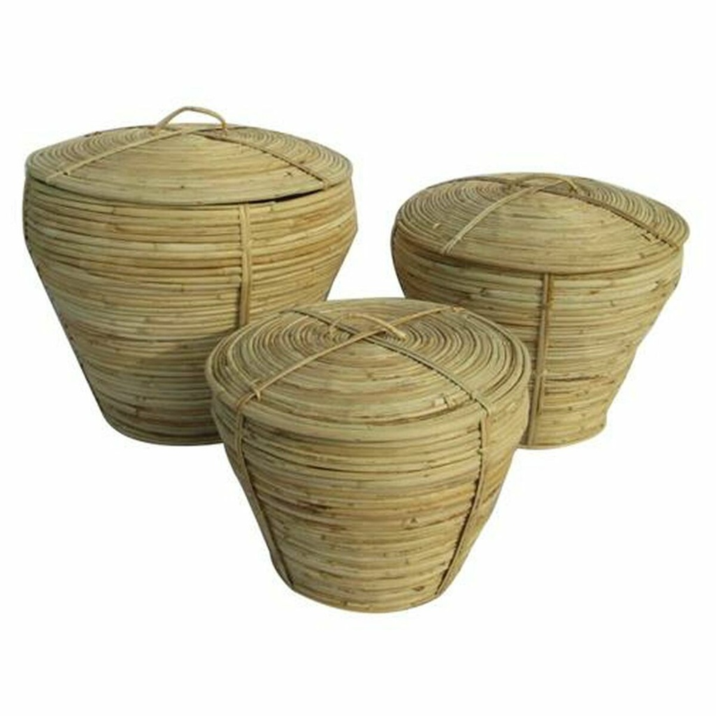 Multi-purpose basket DKD Home Decor Natural Tropical 35 x 35 x 30 cm 35 x 35 x 34 cm 37 x 37 x 34,5 cm With lid 3 Pieces