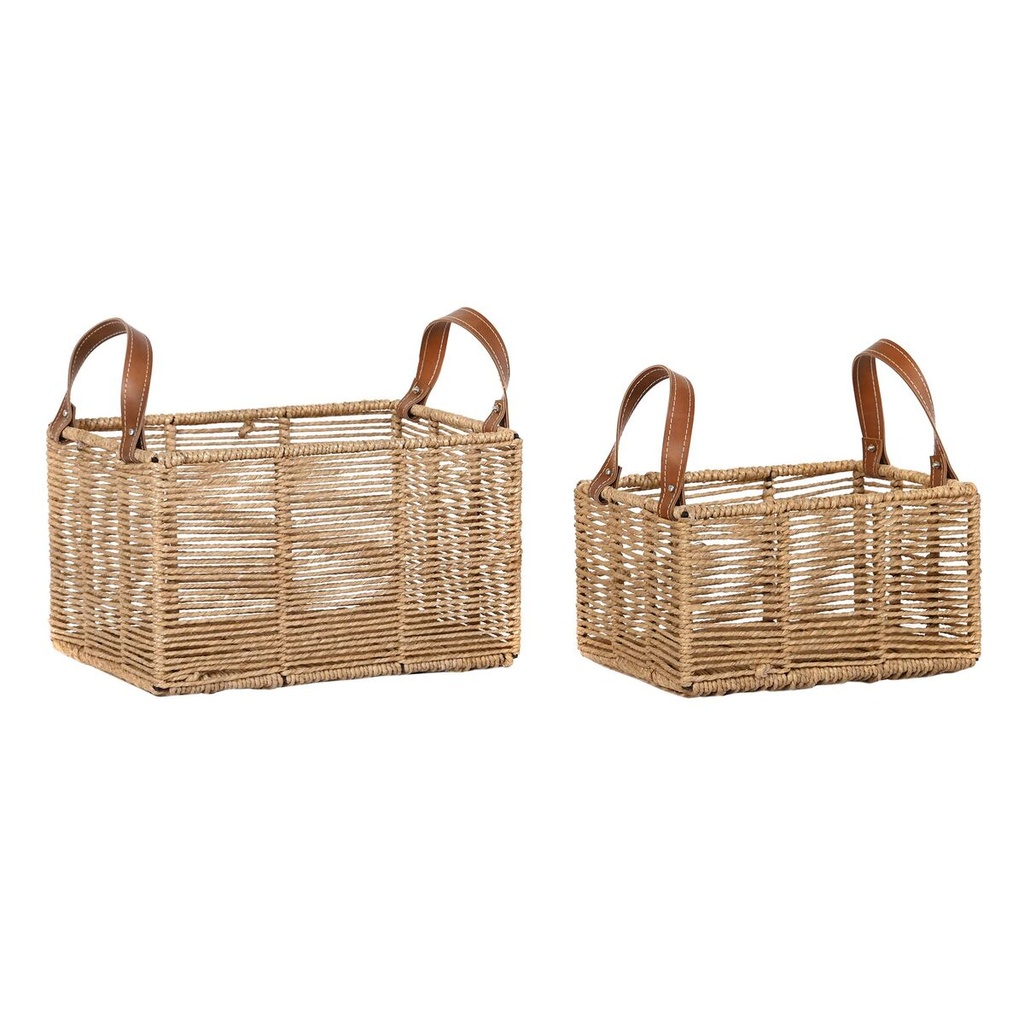 Basket set DKD Home Decor Brown Natural Metal Rope Boho 36 x 27 x 20 cm 36 x 27 x 33 cm
