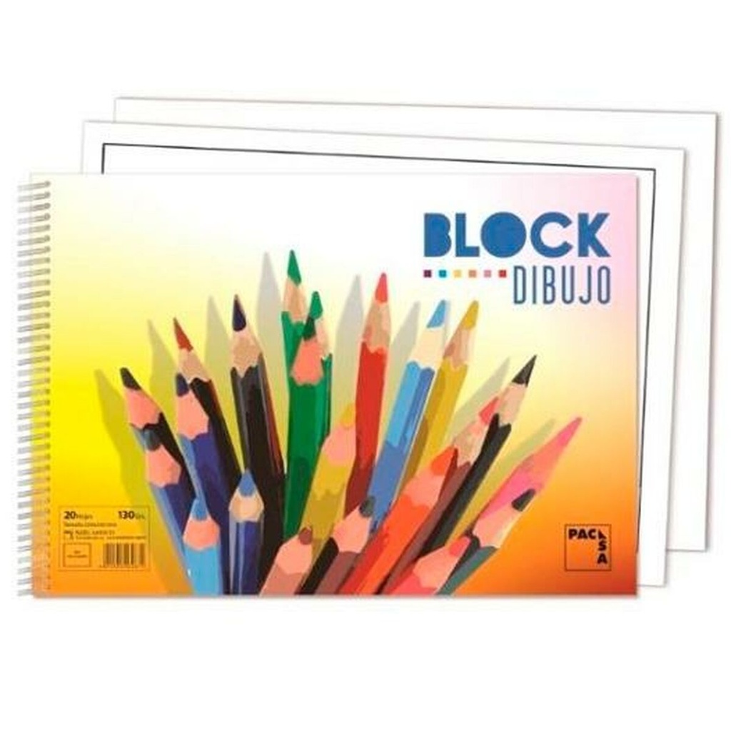 Bloc de dibujo Pacsa 20 Hojas 130 g/m² 33 x 23 cm Con recuadro