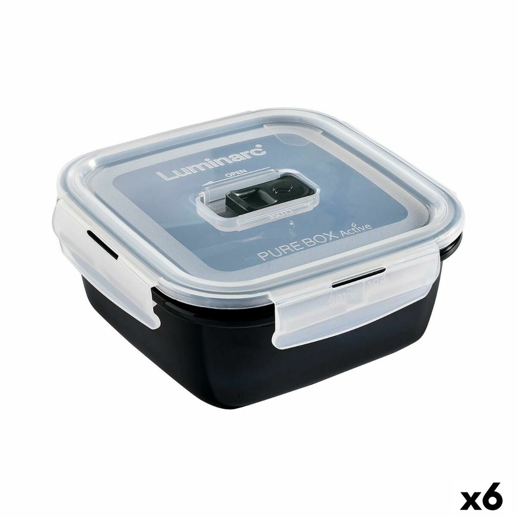 Fiambrera Hermética Luminarc Pure Box 760 ml Negro Vidrio (6 Unidades)