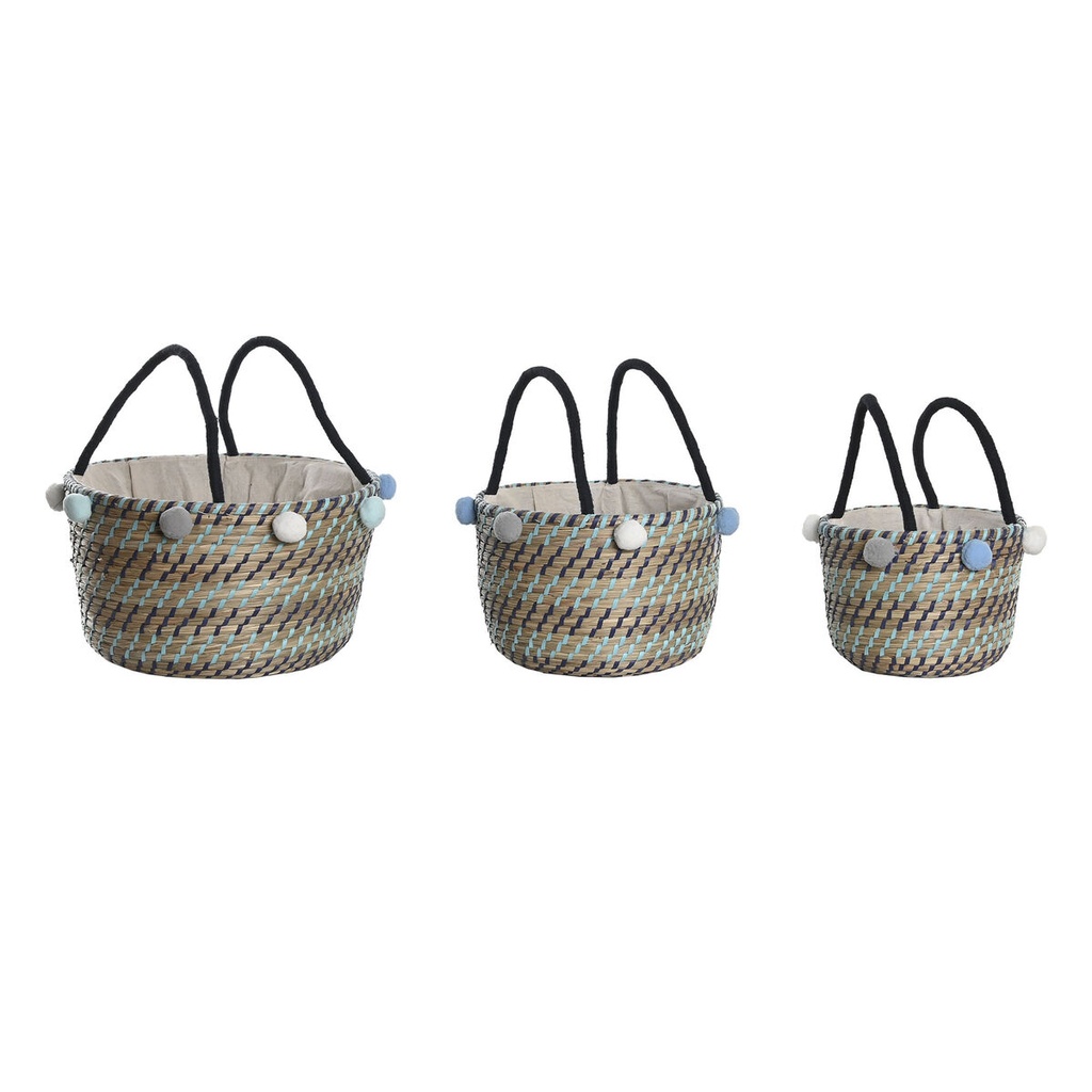 Basket set DKD Home Decor Pompoms 43 x 43 x 43 cm