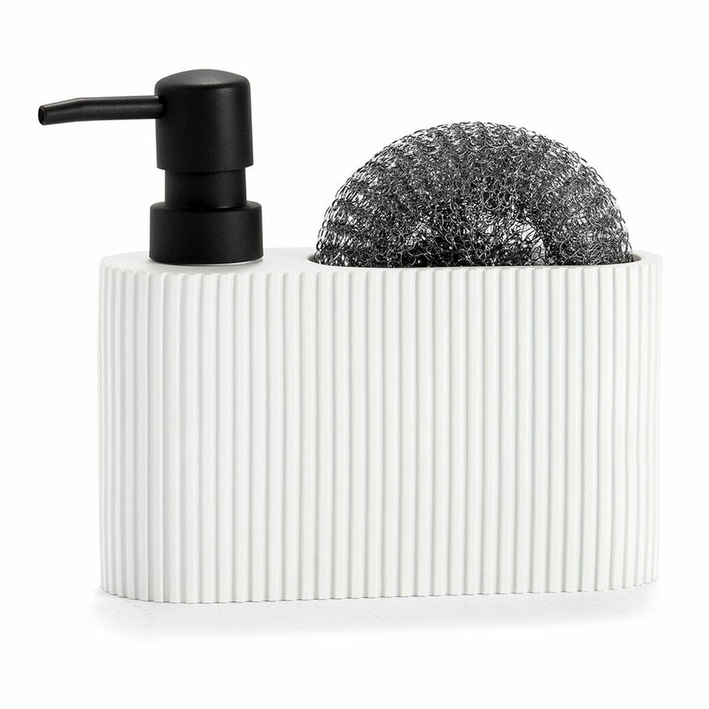 Dispensador de Jabón 2 en 1 para Fregadero Andrea House CC71086 Resina Poliresina 16 x 5 x 15 cm Estropajo Blanco
