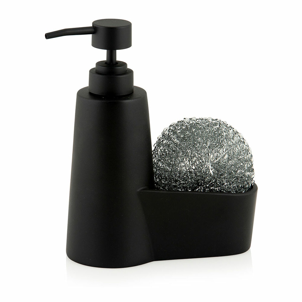 Dispensador de Jabón 2 en 1 para Fregadero Andrea House CC70059 Plástico Poliresina 14,5 x 7 x 18,5 cm Estropajo Negro mate