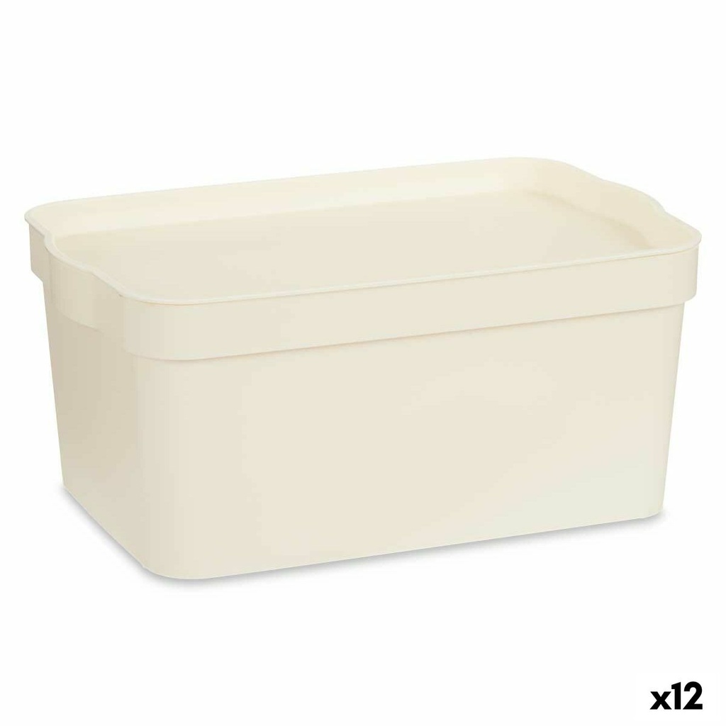 Caja de Almacenaje con Tapa Kipit TP594-4 Crema Plástico 7,5 L 21,5 x 14,5 x 32 cm (12 Unidades)