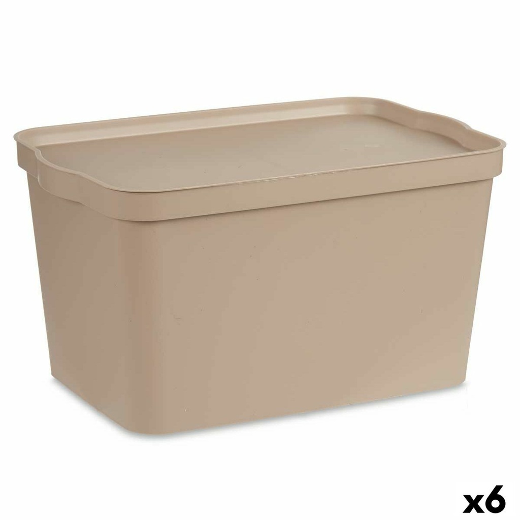 Caja de Almacenaje con Tapa Kipit TP596-3 Beige Plástico 24 L 29,3 x 24,5 x 45 cm (6 Unidades)