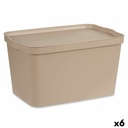 Caja de Almacenaje con Tapa Kipit TP596-3 Beige Plástico 24 L 29,3 x 24,5 x 45 cm (6 Unidades)