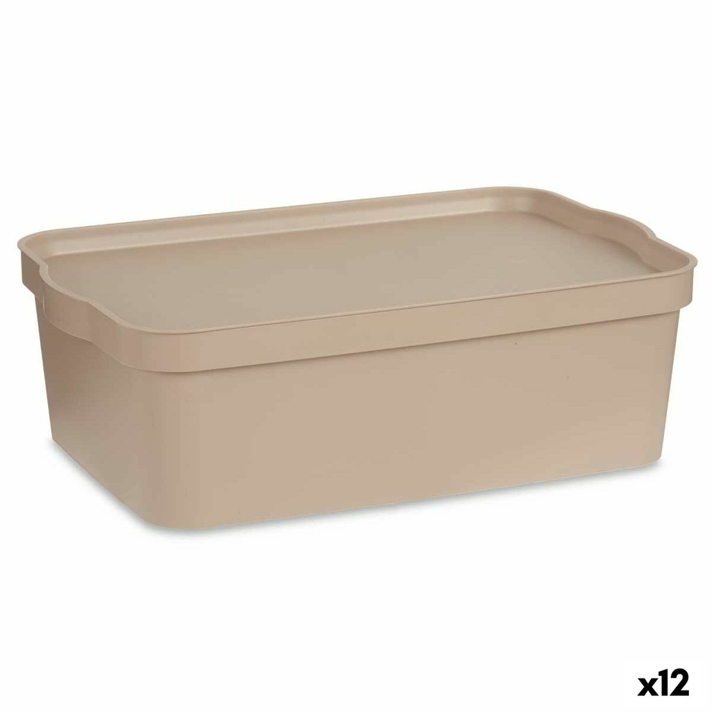 Caja de Almacenaje con Tapa Kipit TP595-3 Beige Plástico 14 L 29,5 x 14,5 x 45 cm (12 Unidades)