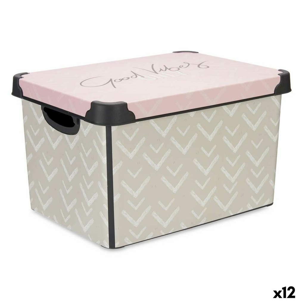 Caja de Almacenaje con Tapa Kipit Vibes Rosa Plástico Flechas 17 L 28 x 22 x 37 cm (12 Unidades)
