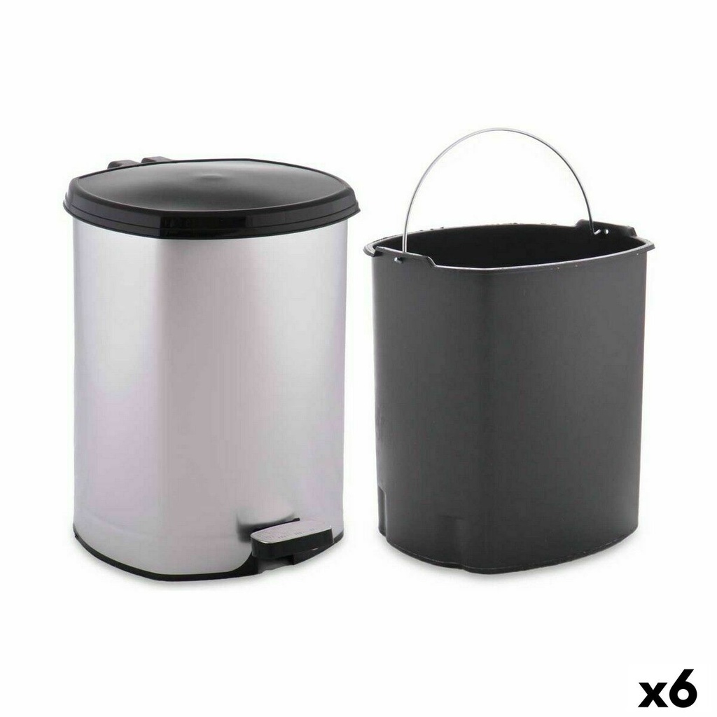 Papelera con Pedal Berilo D004-1 Plateado Plástico 6 L (6 Unidades)