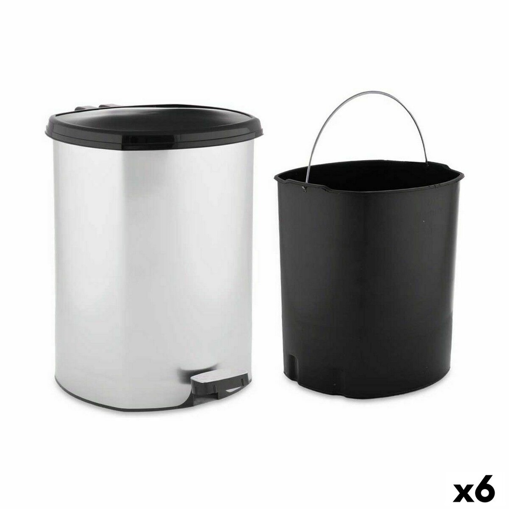 Papelera con Pedal Berilo D003-1 Plateado Plástico 11 L (6 Unidades)