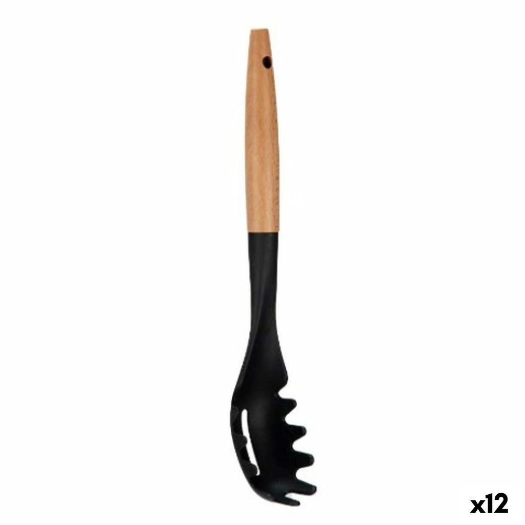 Cuchara para Servir Pasta Kinvara KT190072-6 PBT Negro Natural Madera 6 x 33,5 x 6 cm (12 Unidades)