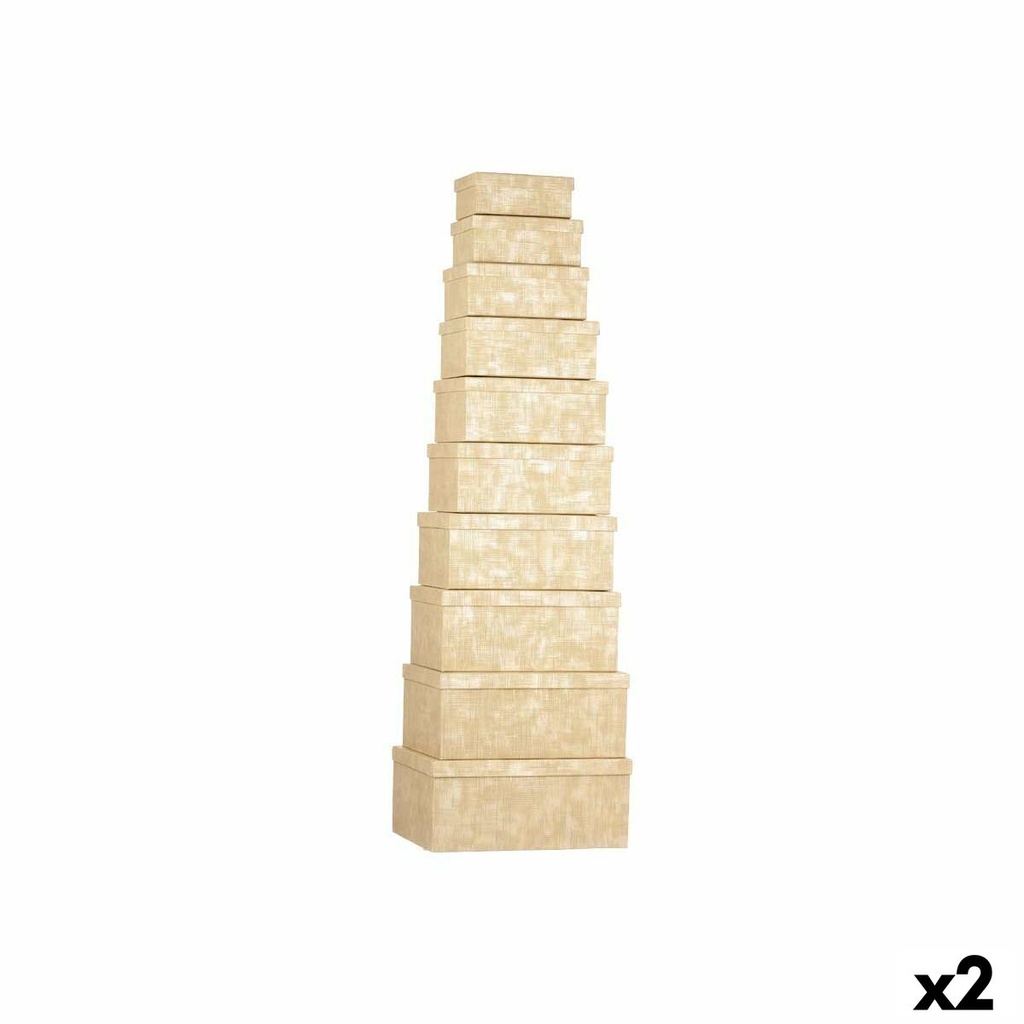 Set of Stackable Organising Boxes Pincello 130 Natural Cardboard Stripes (2 Units)