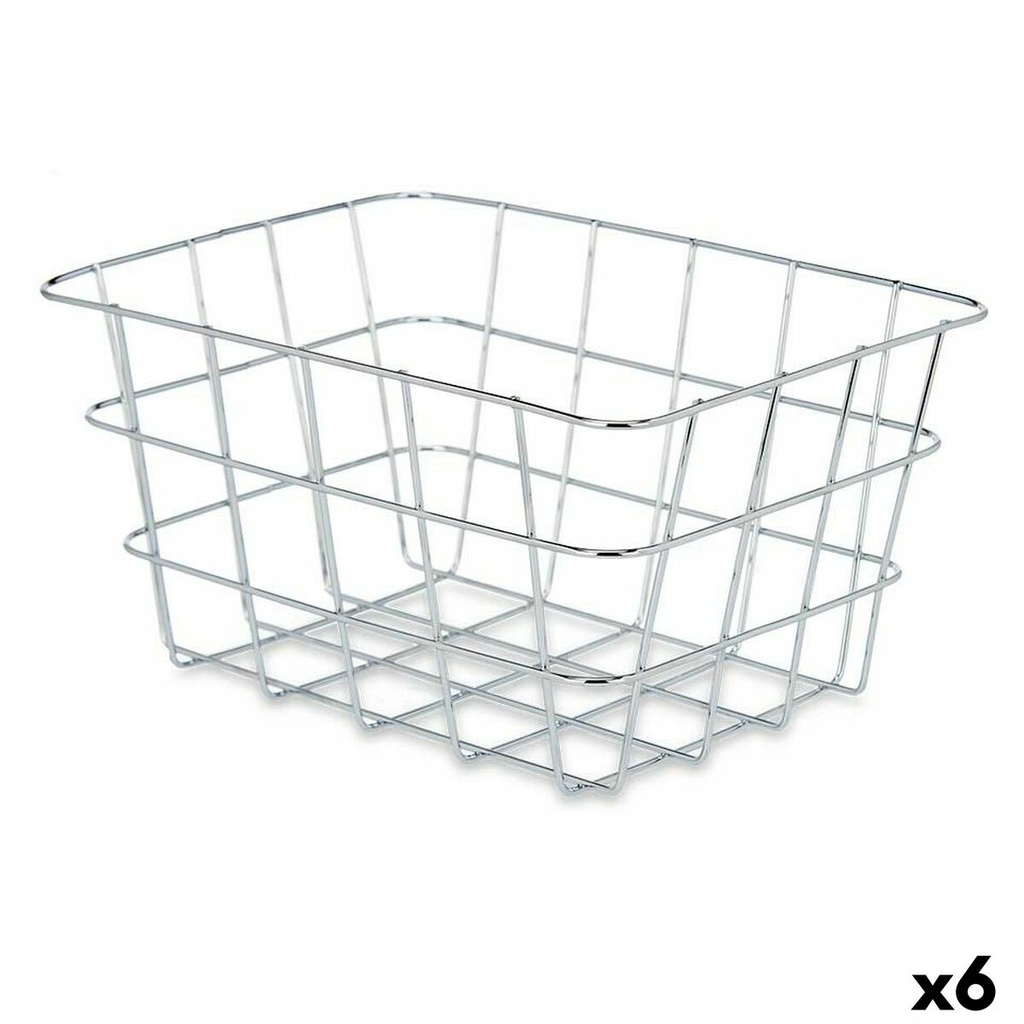 Cesta Multiusos Kinvara W5759K-S CHROME Plateado Plata Metal 24 x 12,5 x 18,5 cm Rectangular (6 Unidades)