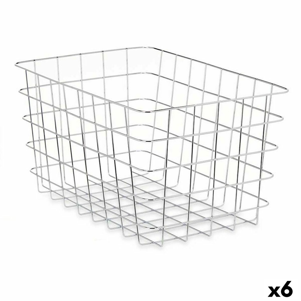 Cesta Multiusos Kinvara W5759K-L CHROME Plateado Plata Metal 38 x 21 x 26 cm Rectangular (6 Unidades)