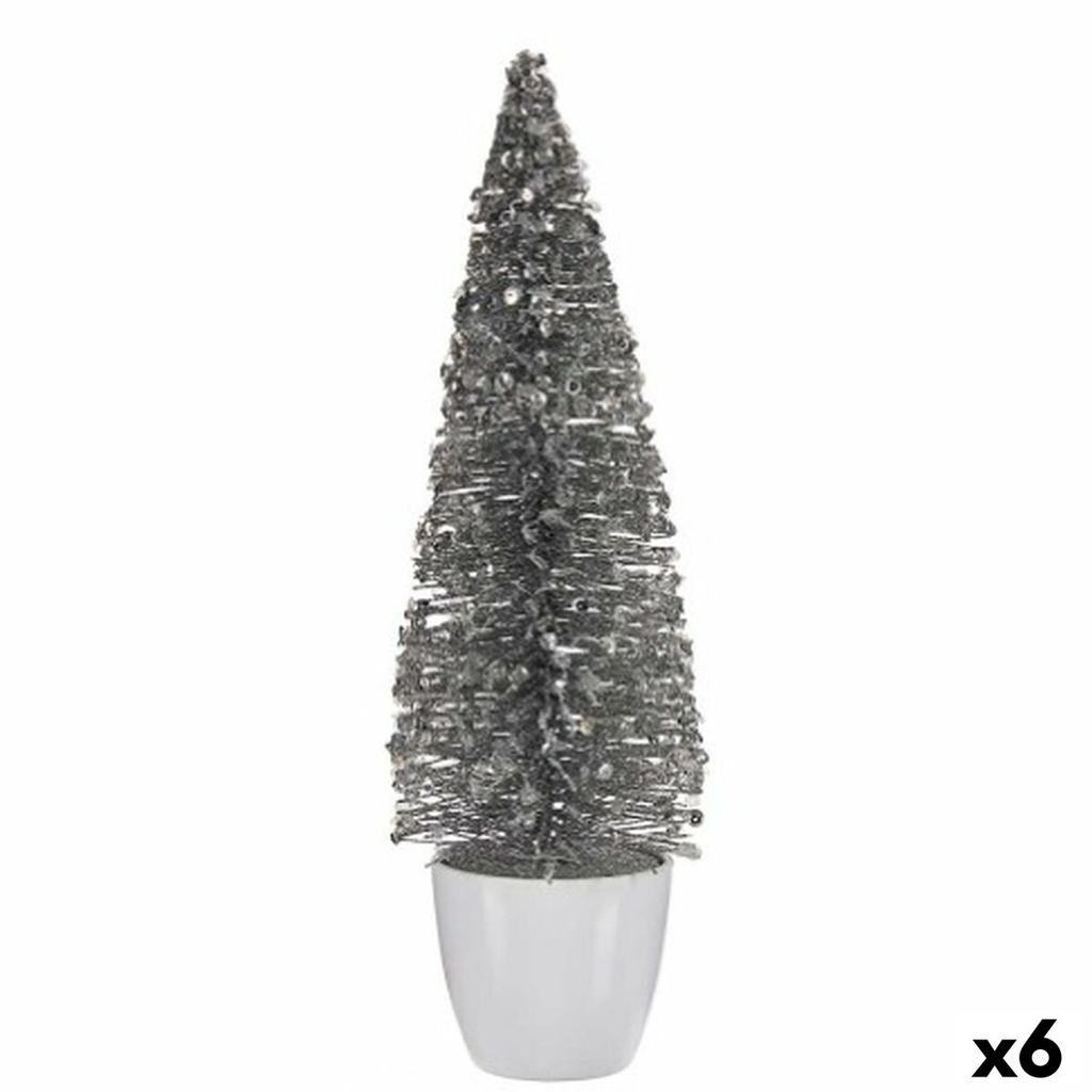 Figura Decorativa Árbol de Navidad Blanco Plateado Plástico 10 x 33 x 10 cm (6 Unidades)