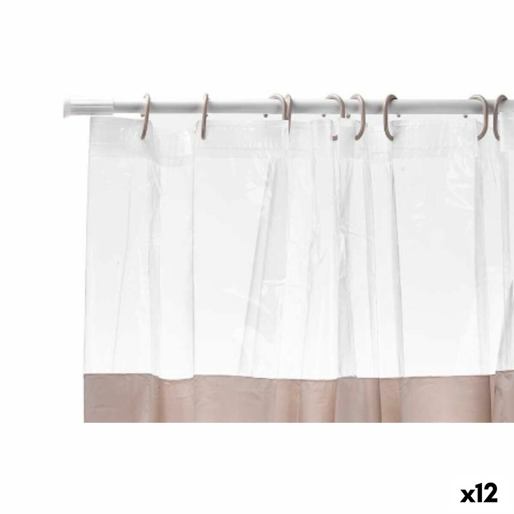 Cortina de Ducha Berilo 215 Beige Transparente Plástico PEVA 180 x 180 cm (12 Unidades)