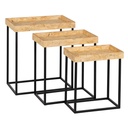 Juego de 3 mesas Negro Natural Hierro Madera MDF 57,5 x 37,5 x 67,5 cm (3 Unidades)