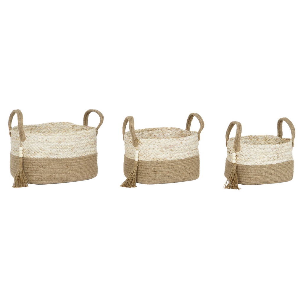 Juego de Cestas Home ESPRIT Natural Marrón claro Yute Fibra de maíz Moderno 41 x 30 x 33 cm 3 Piezas