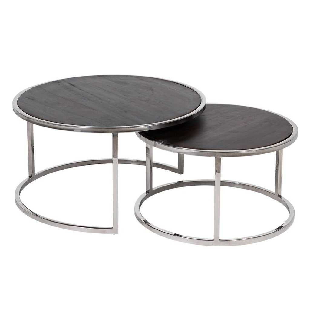 Set of 2 tables Brown Silver 75 x 75 x 41 cm (2 Units)