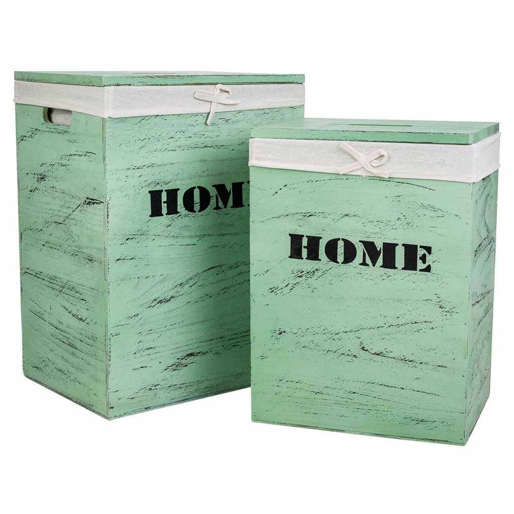 Laundry basket Alexandra House Living Green Paolownia wood 30 x 54 x 40 cm 34 x 26 x 47 cm 2 Pieces