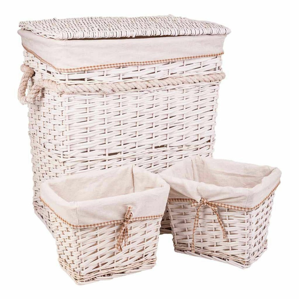 Laundry Basket Alexandra House Living White wicker Willow wood 41 x 63 x 55 cm 30 x 22 x 24 cm 3 Pieces