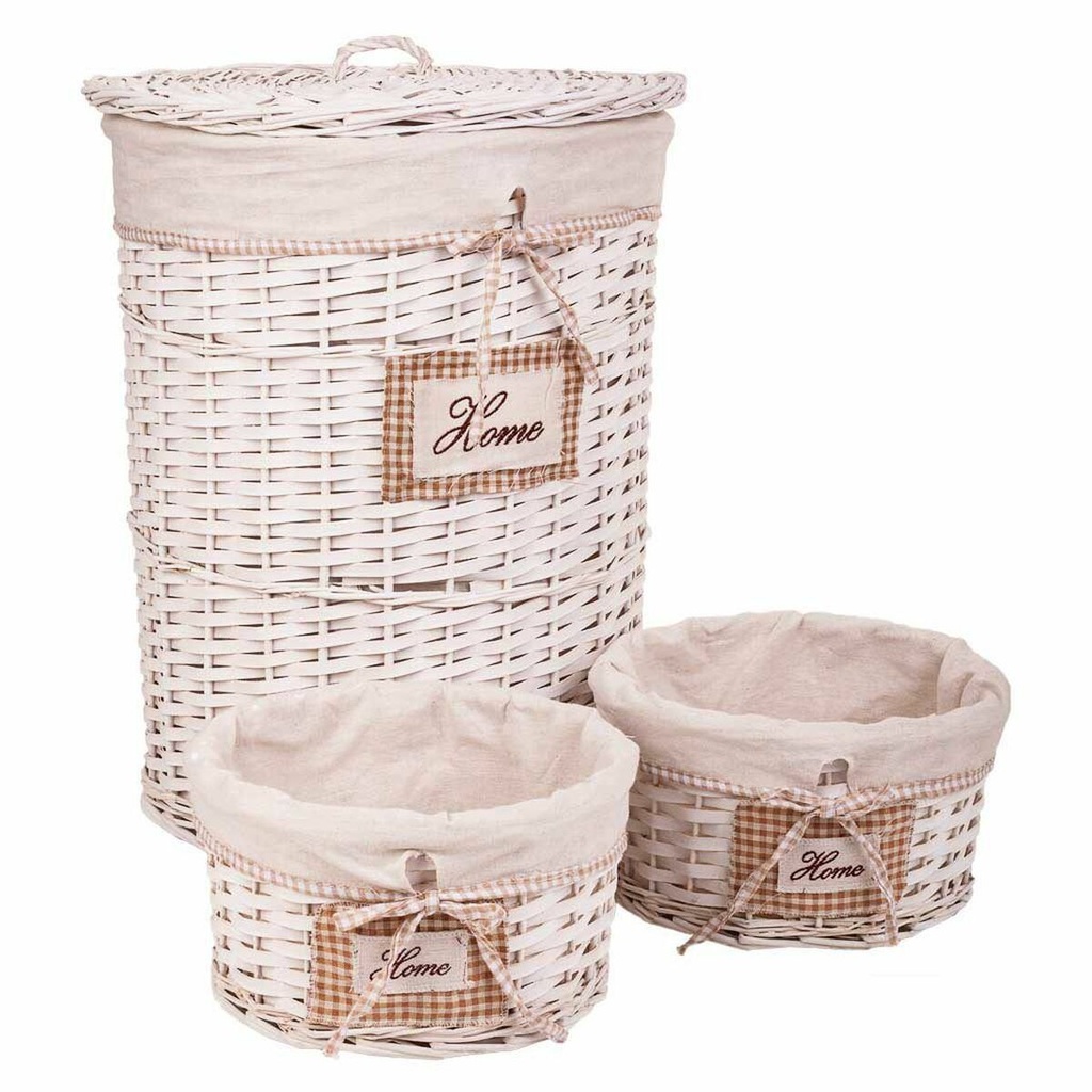 Cesto para la Ropa Alexandra House Living Blanco Mimbre Madera de sauce 44 x 58 x 44 cm 29 x 19 x 29 cm 3 Piezas
