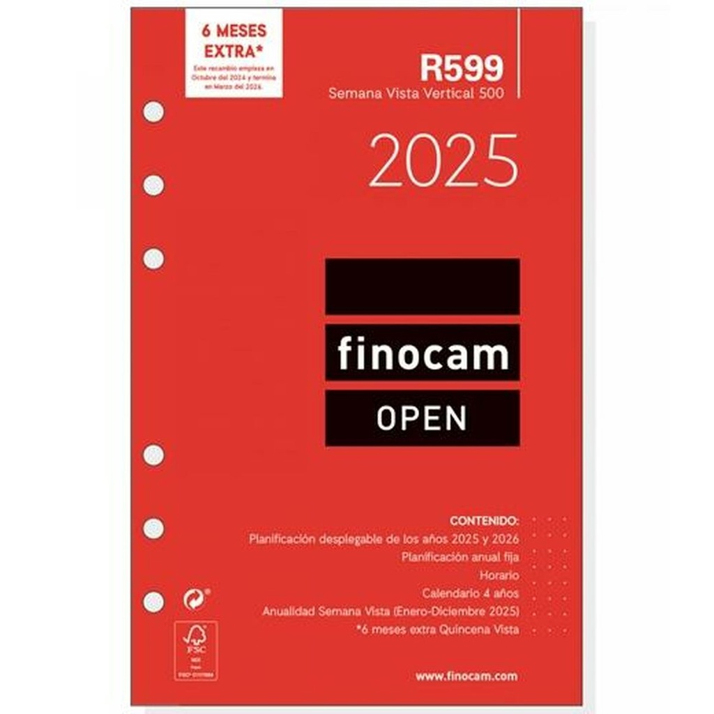 Recambio para Agenda Finocam OPEN R599 2025 11,7 x 18,1 cm