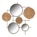 Decoración de Pared Dorado Natural Hierro Espejo Fibra natural 75 x 5 x 74 cm
