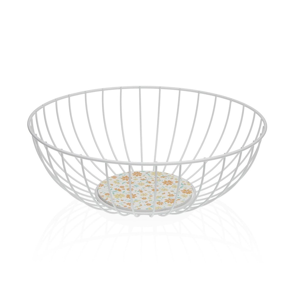 Multi-purpose basket Versa White Metal Steel MDF Wood 28 x 11 x 28 cm