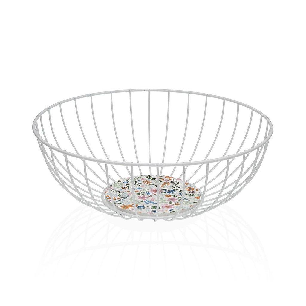 Multi-purpose basket Versa White Metal Steel MDF Wood 28 x 11 x 28 cm
