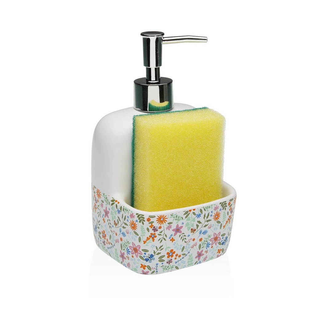 Soap Dispenser Versa Ceramic Flowers 9,4 x 17,8 x 10,5 cm
