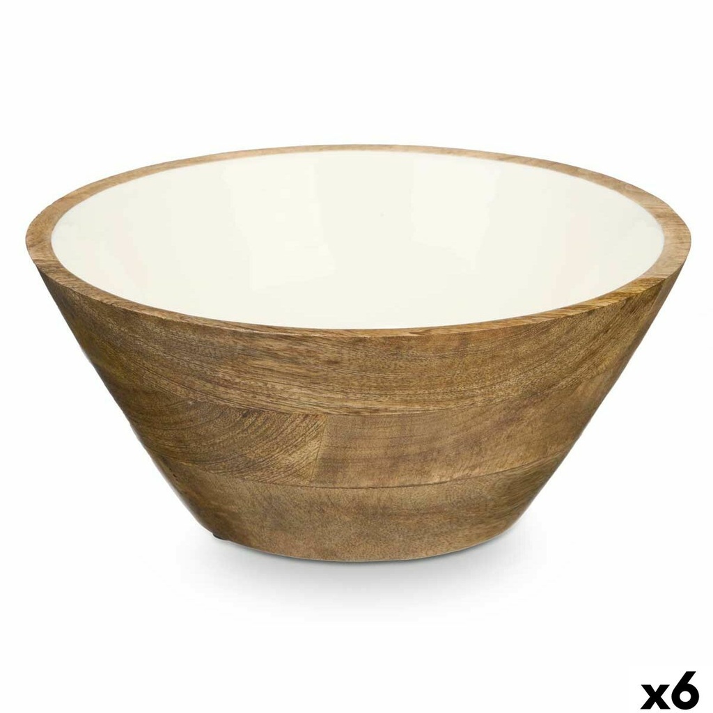 Bowl MALI-701 W White Enamel Mango wood 25 x 10,3 x 25 cm (6 Units)