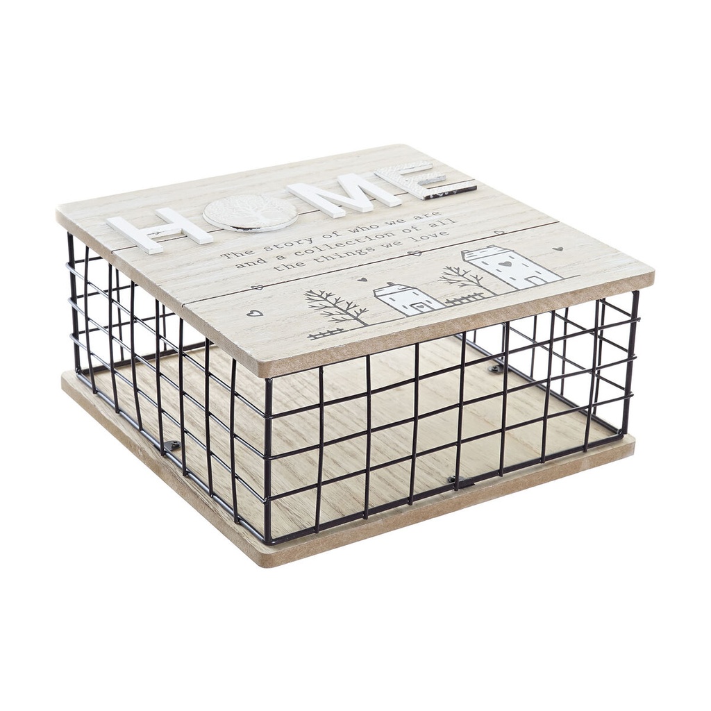 Decorative box DKD Home Decor Black Natural Metal MDF Wood