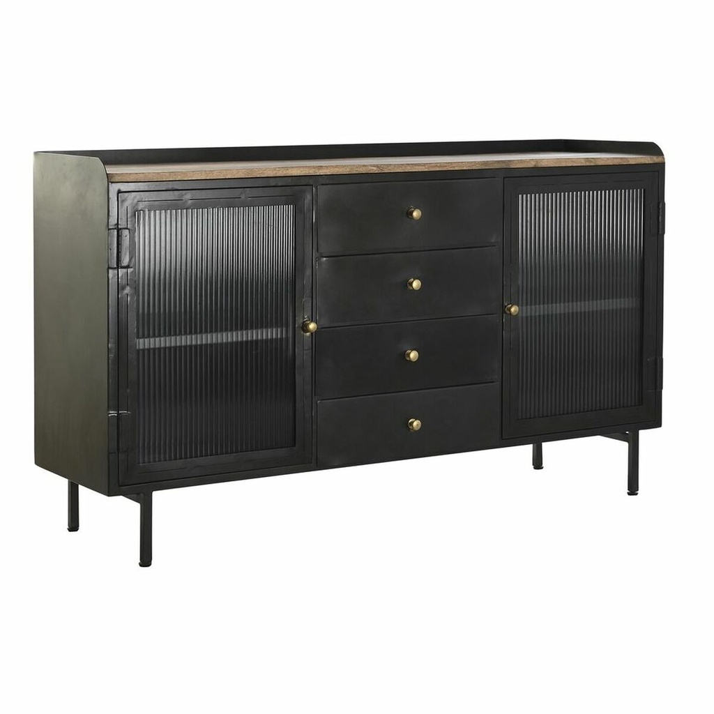 Sideboard DKD Home Decor   Black Golden Natural Metal Mango wood 145 x 40 x 85 cm