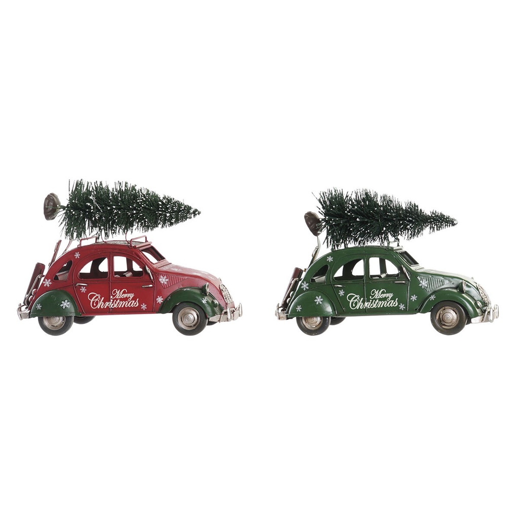 Adorno Navideño DKD Home Decor Rojo Verde Coche 26 x 11,5 x 16,5 cm (2 Unidades)