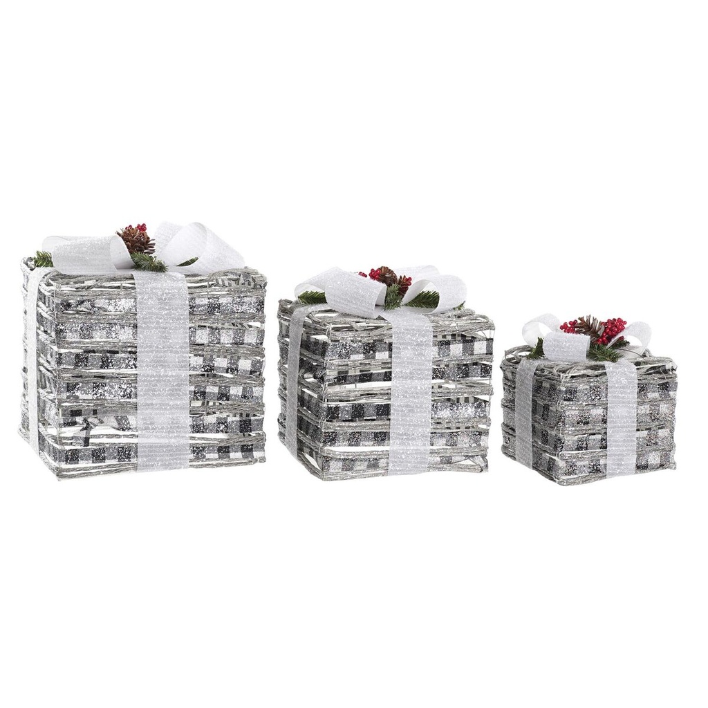 Lighting decoration DKD Home Decor White Red Green Silver Snowfall LED 25 x 25 x 29 cm (3 Pieces)