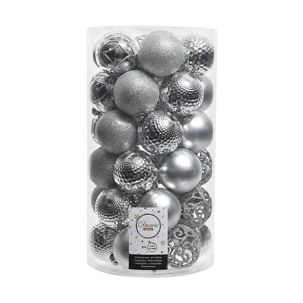 Christmas Baubles Decoris Silver 37 Pieces