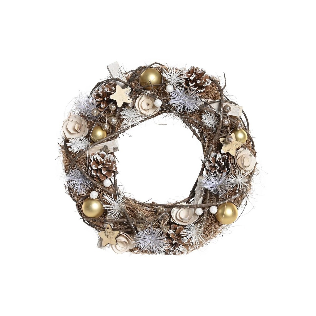 Advent wreathe DKD Home Decor Natural Golden Brown Pineapples (34 x 34 x 8 cm)