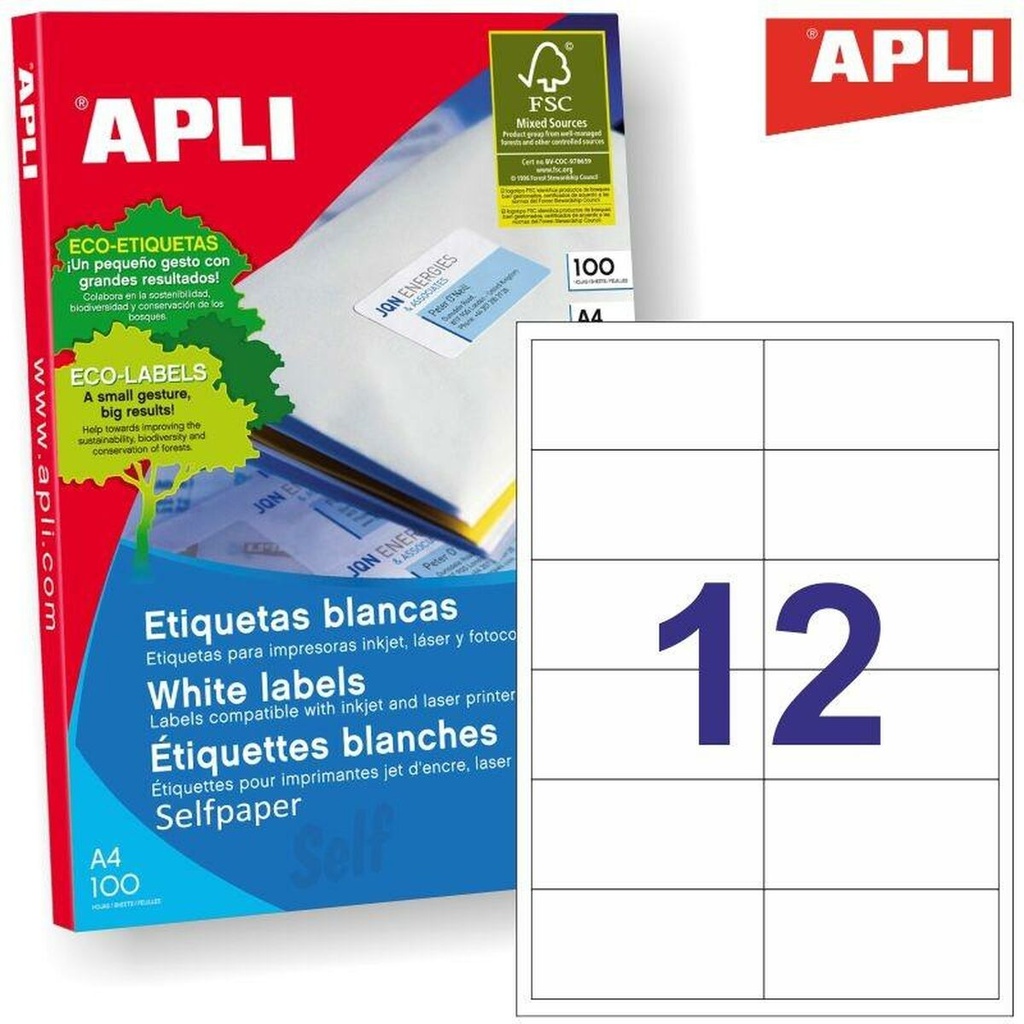 Adhesivos/Etiquetas Apli 581288 100 Hojas 97 x 42,4 mm Acrílico Papel 100 Piezas