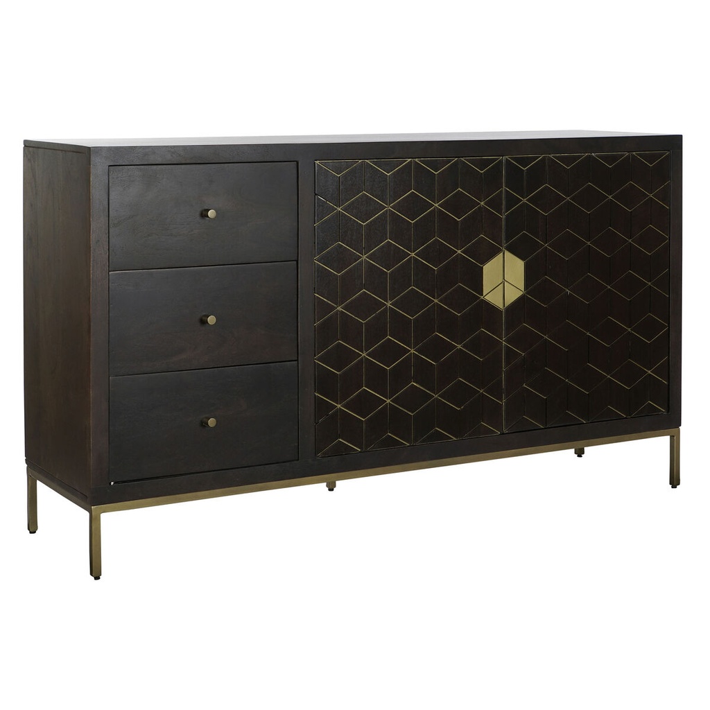 Sideboard DKD Home Decor Black Golden Dark brown Metal Acacia 160 x 40 x 90 cm
