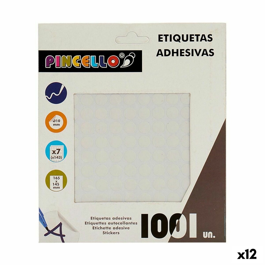 Etiquetas adhesivas Pincello 1711073 Blanco Ø 10 mm (12 Unidades)