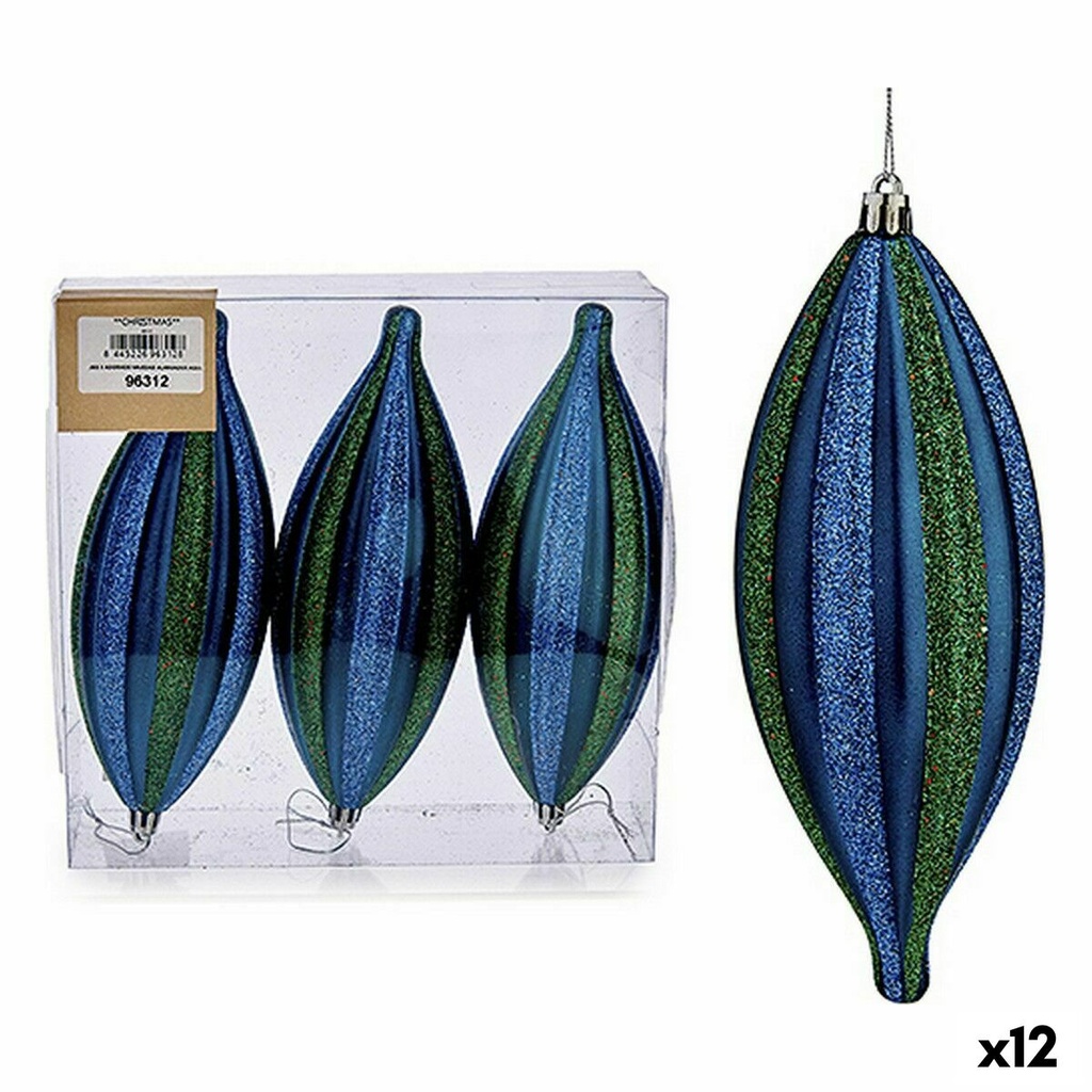 Set Adornos de Navidad Krist+ 00907 Azul Verde PVC Alargado 8,5 x 3,5 x 19 cm (12 Unidades)